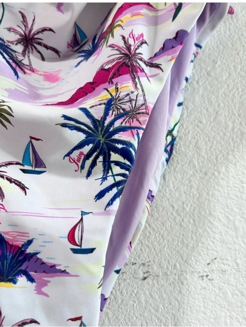 Juicy Couture Pink, Purple & Navy Tropical Logo One-Piece - Picture 3 of 16